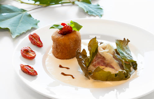 BRANZINO, MELANZANA FRITTA E COLATURA DI ASIAGO AFFUMICATO